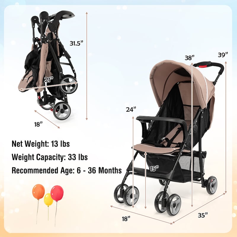 Costway Foldable Lightweight Baby Stroller Travel Pushchair 5-Point - See Details