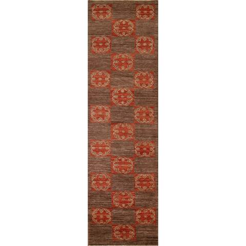 Brown Modern Gabbeh Runner Rug Handmade Wool Carpet - 2'8" x 10'4"