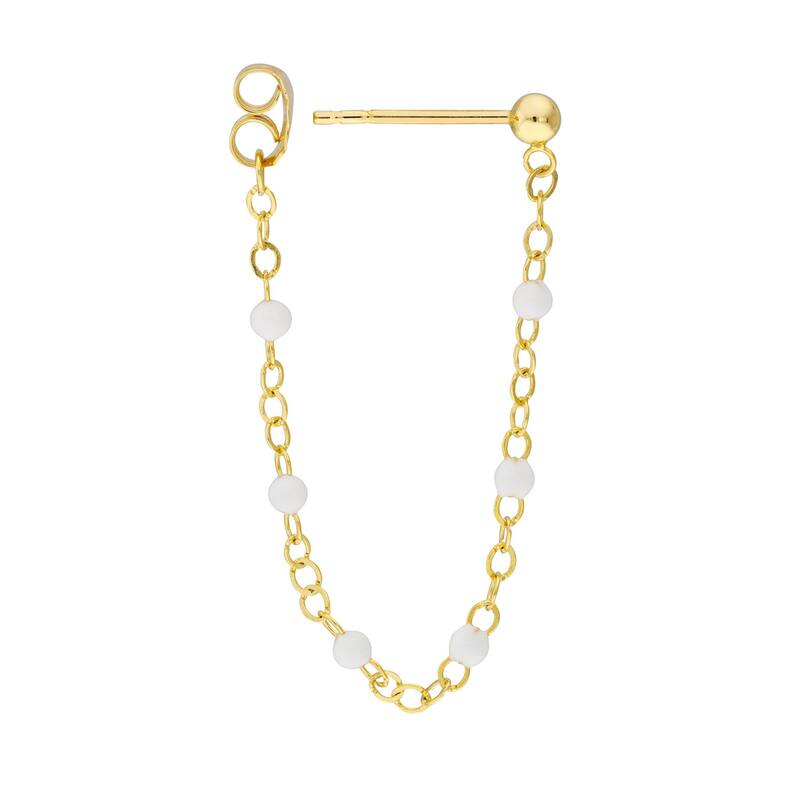 Curata 14k Yellow Gold Front To Back 6 Beads White Enamel Earrings