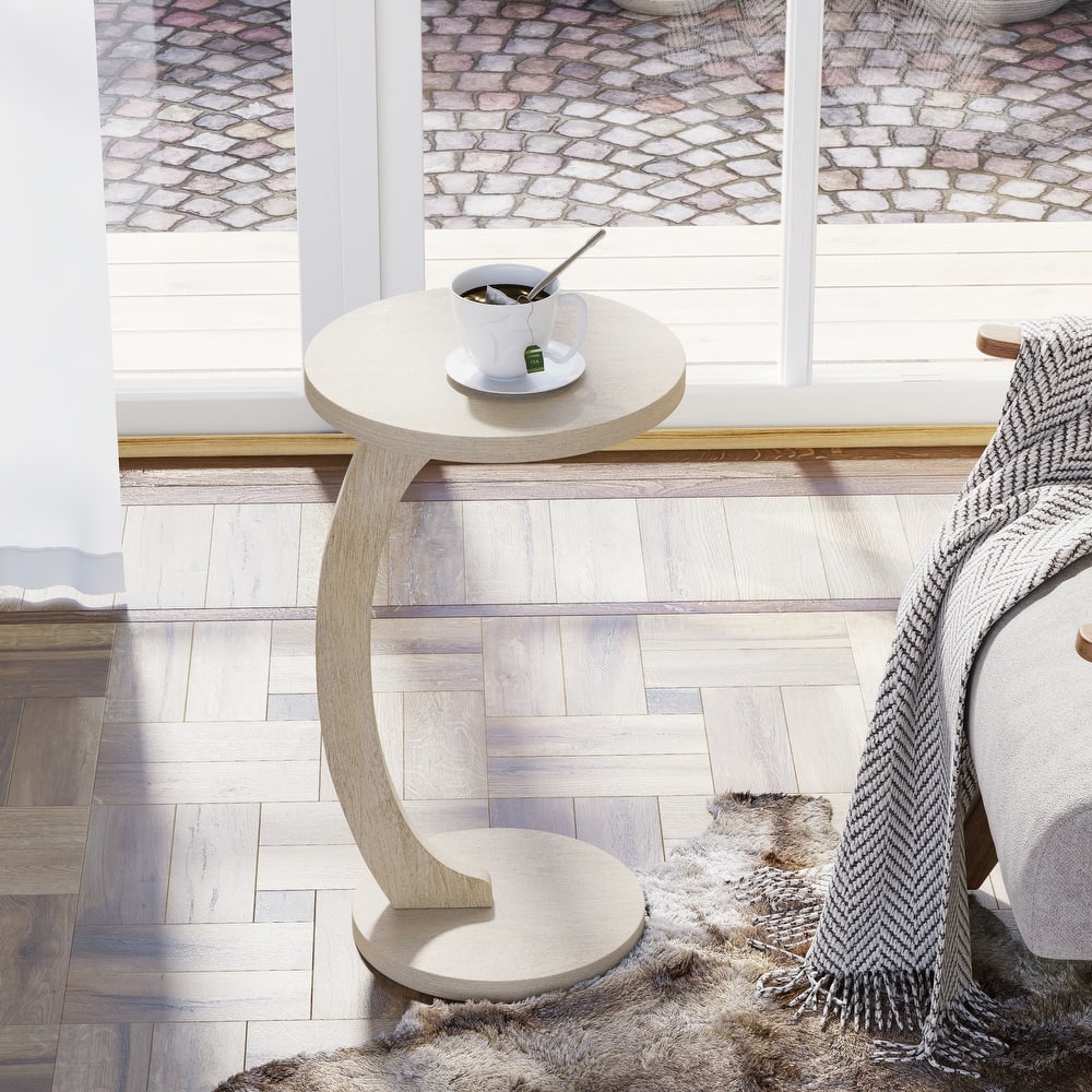 COZAYH C Shaped Round End Table for Couch Small Place, Space Saver Side Table for Sofa, Living Room, Bedside Area, Walnut