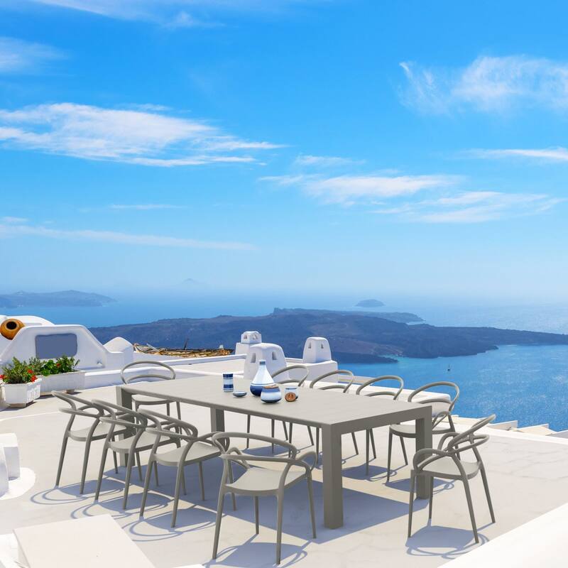 33" Taupe Outdoor Patio Round Dining Arm Chair