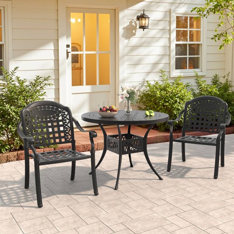 3/5 Piece Cast Aluminum Outdoor Dining Set with 39.37 in. Round Table and Seat Cushions