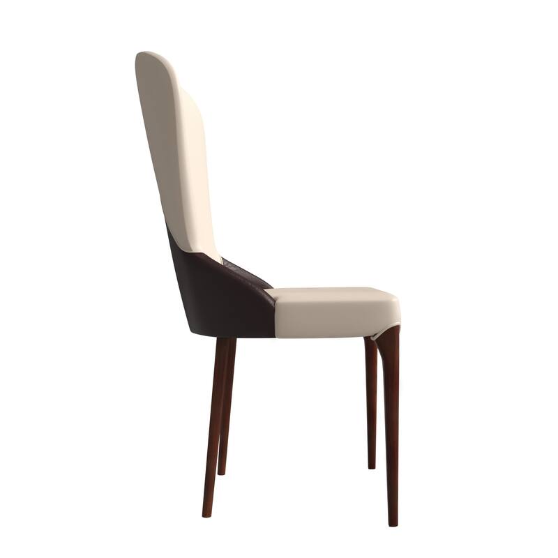 Havana Leather Upholstered Solid Wood Dining Chair Two-Tone Color Design