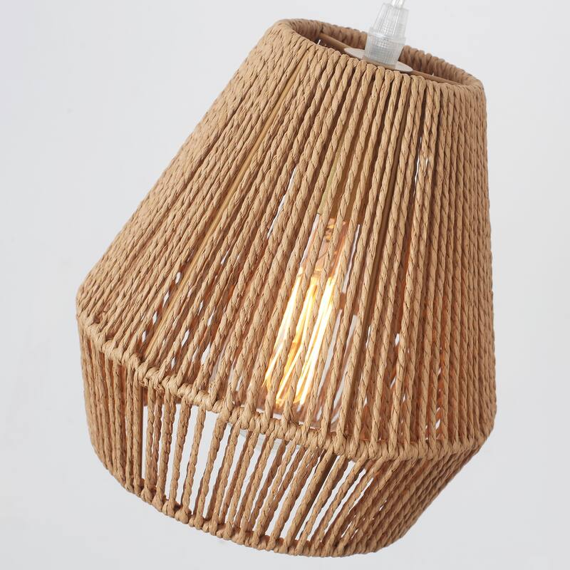 (Set of 3)1-Light Paper Rope Shaded Pendant Lights for Kitchen ，Set of Lghting Fixtures, Farmhouse Semi Flush Mount Chandelier