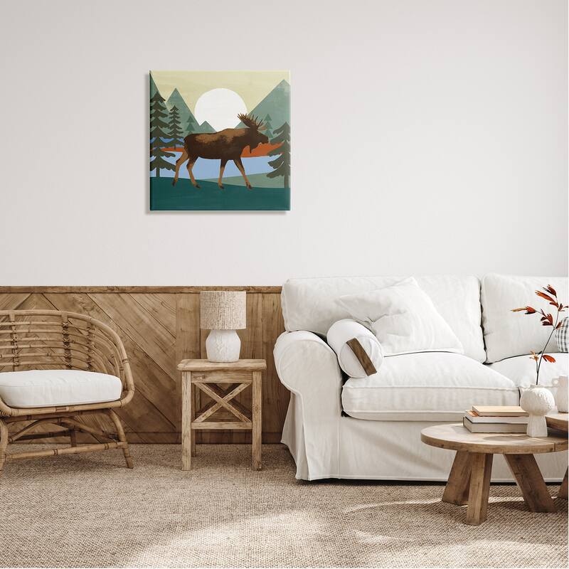 Stupell Lakeside Woodlands Moose Walking Setting Sun Canvas Wall Art