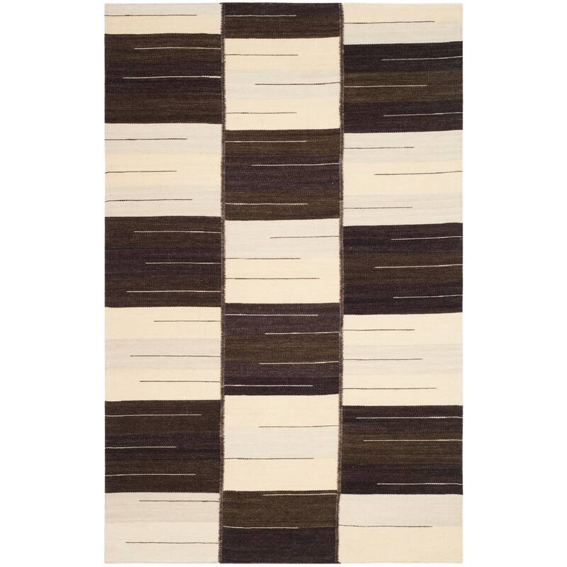 SAFAVIEH Handmade Flatweave Kilim Katty Checkered Wool Rug - 4' x 6' - Beige/Brown