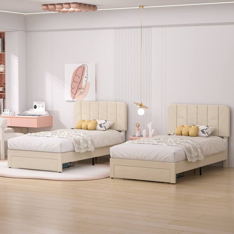 Javlergo Upholstered Platform Bed Frame with Storage Drawers and Adjustable Headboard, No Box Spring Needed