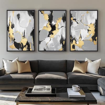 Wall Art,Black Grey Gold Abstract Pictures