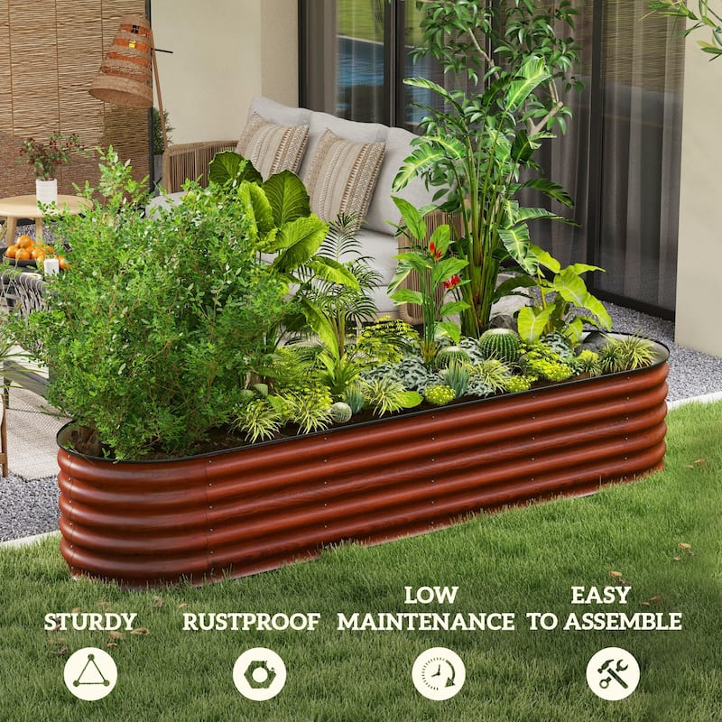 Modular Outdoor Garden Bed Planter with Self-Draining, Safety Edging