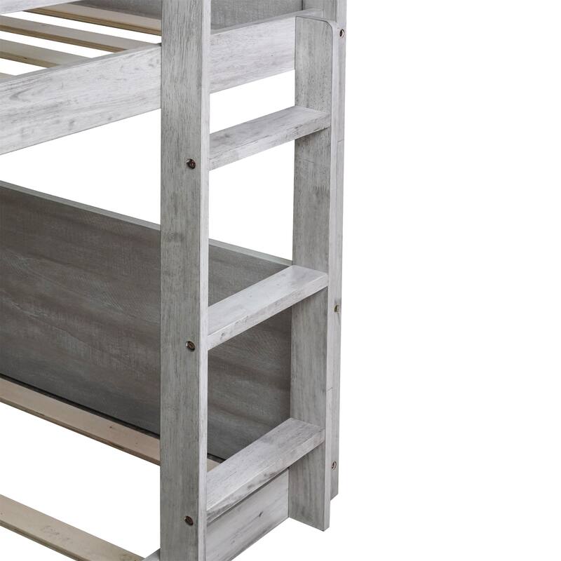 Twin over Twin Floor Bunk Bed w/ Headboard,Footboard,Safety Guardrails