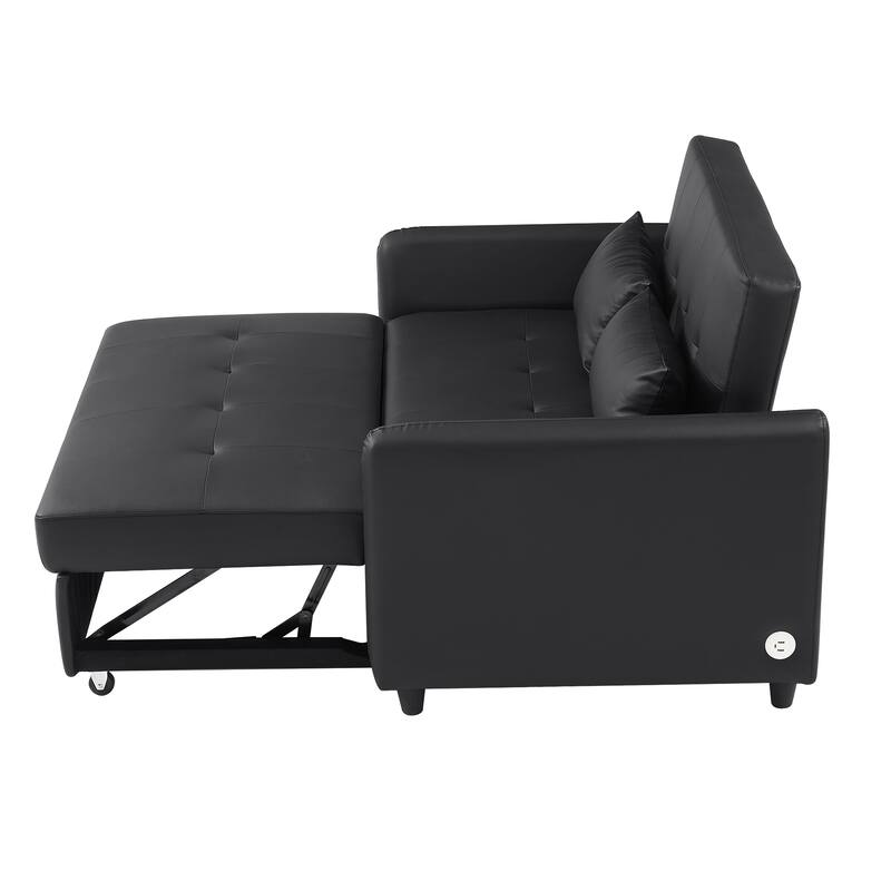 51.57" PU Convertible Sleeper Sofa with 3 USB Ports, 400lb Capacity, and Pull-Out Bed Mechanism