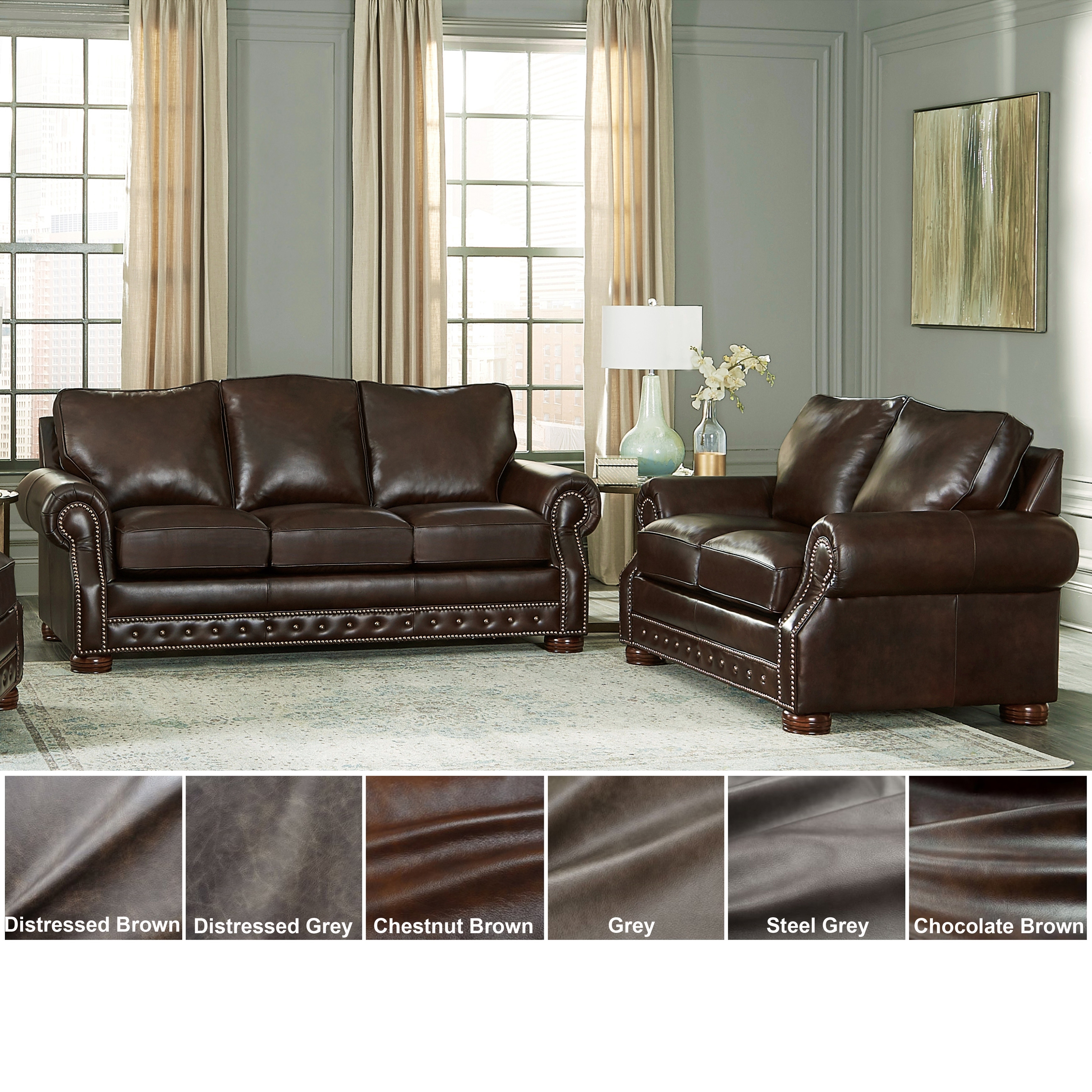 Made in USA Porto Top Grain Leather Sofa Bed and Loveseat Set