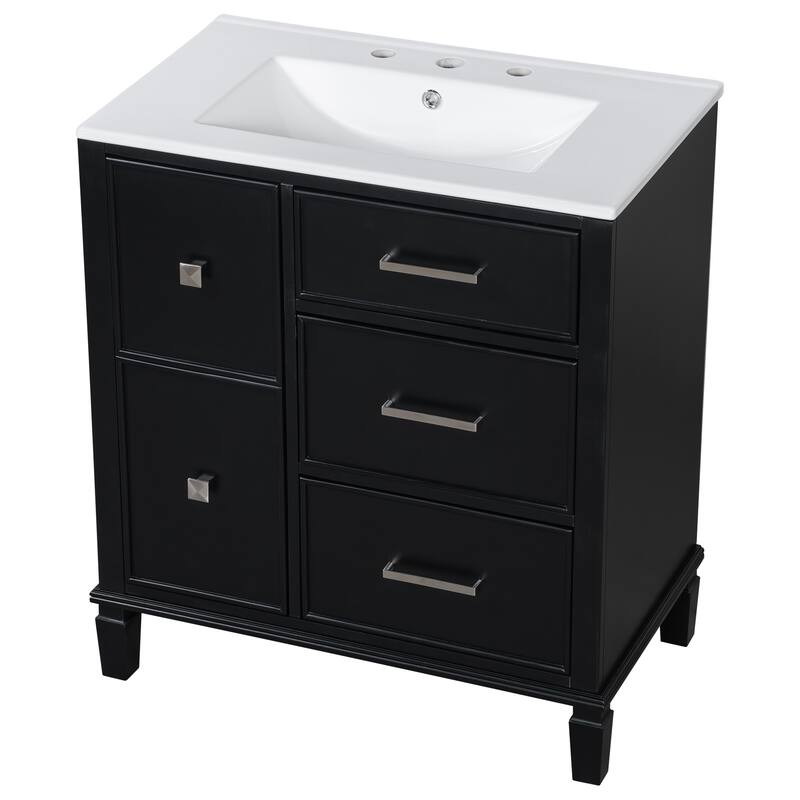 Freestanding Bathroom Vanity with Ceramic Sink & Storage Drawers, 30 Inch Vanity Set