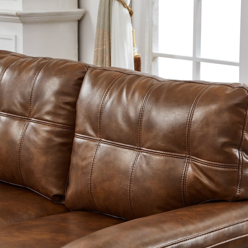 59" Loveseat Modern Design Faux Leather Couch,Storage,Big Armrest Sofa,Upholstered Breathable PU Leather Sofa