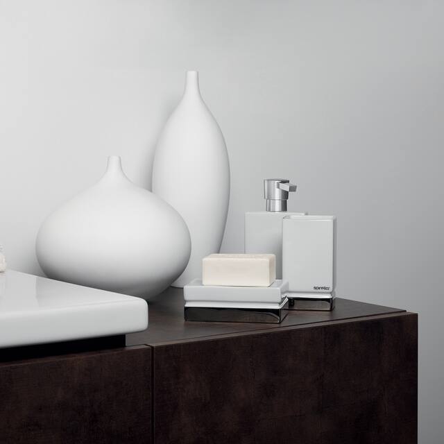 3-Piece Countertop Accessories Set Spirella Roma White And Silver Stoneware