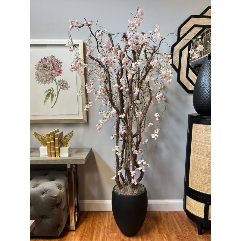 6.5 ft Cherry Blossom Tree in Fiberstone Planter - Green