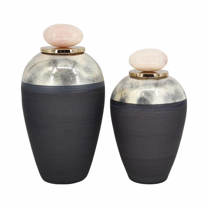 Sagebrook Home Glass Jar With Metal & Resin Details