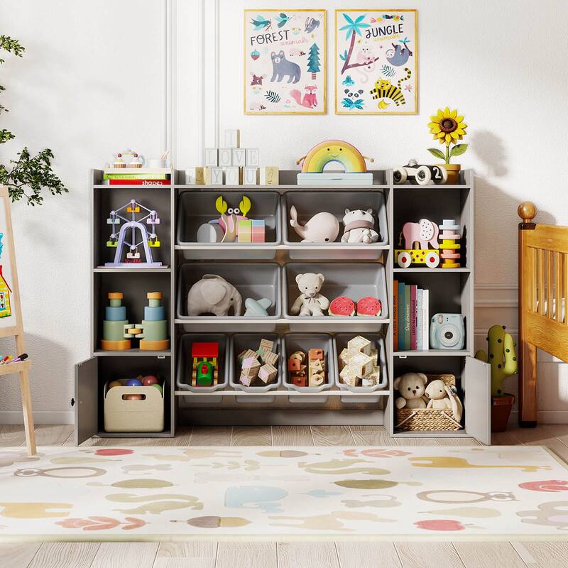 Costway Kids Toy Storage and Bookshelf with 8 Boxes Open Shelves & 2 - See Details