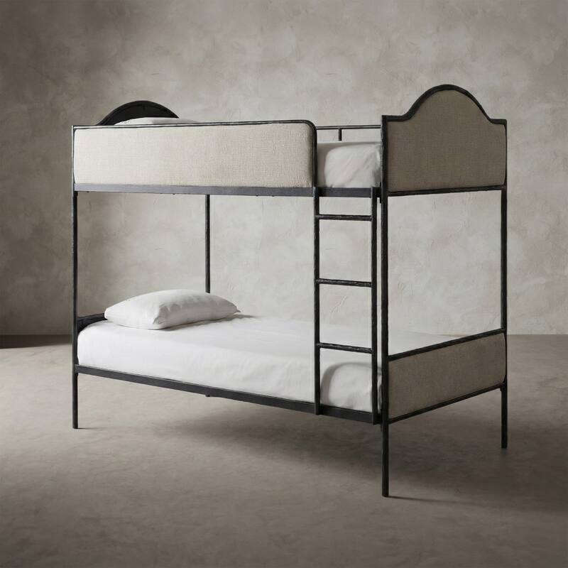 Furniture of America Orven Modern Black Metal Twin over Twin Bunk Bed with Reversible Ladder - Beige/Black