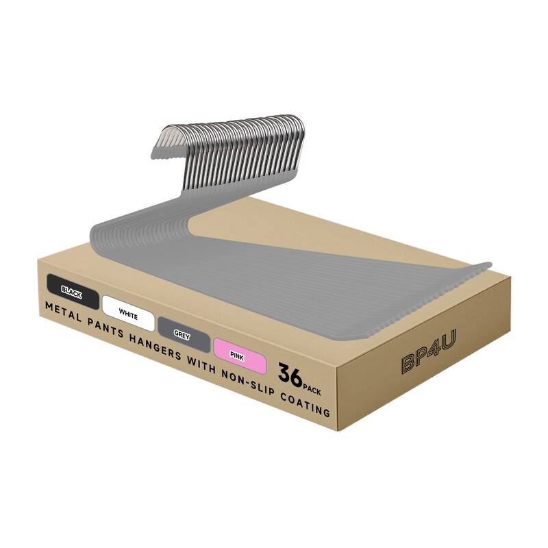 BP4U Open-Ended Metal Pants Hangers, Steel Towel & Scarf Hangers for Jeans, Trousers, Dresses & Bath Towels - 36-Pack - Grey