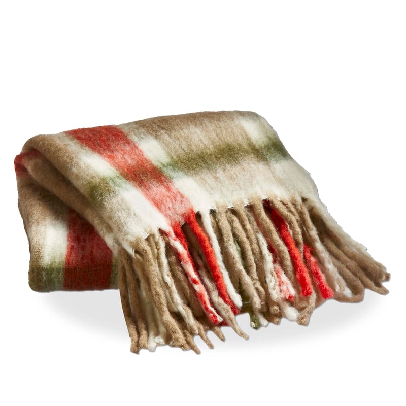Sno Plaid Acrylic Decorative Throw for Sofa or Bed Red and Green Plaid with Fringe 50L x 60W in.