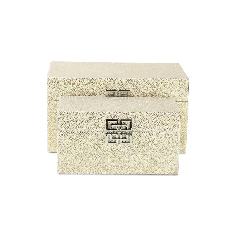 Galena White Shagreen Double Happiness Storage box Set of 2