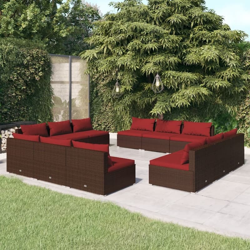 vidaXL Patio Lounge Set Outdoor Sectional Sofa Set Table Garden Poly Rattan