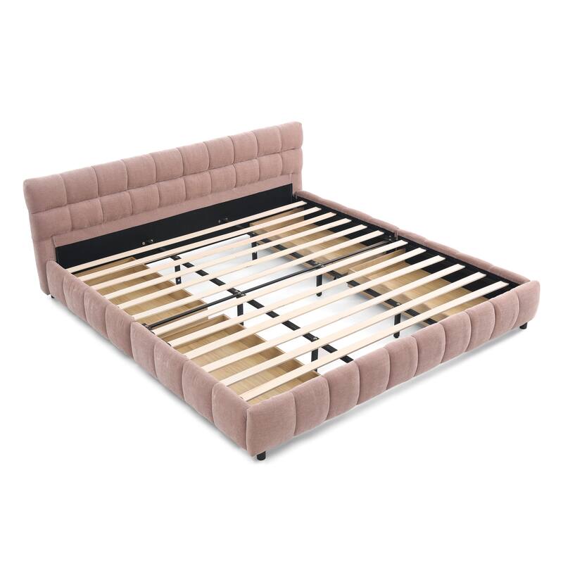 King Size Upholstered Bed ,Comfortable Upholstered Bed Frame,With Headboard And Solid Bed Frame,With Drawer For Storage
