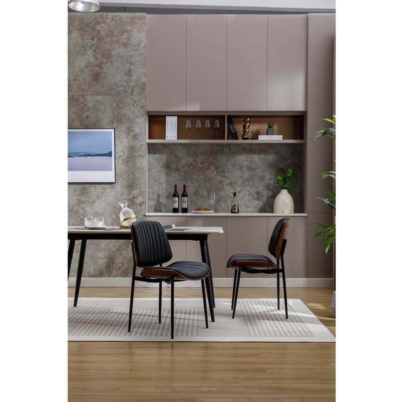 Grondin Mid-Century Modern 2 Pieces Bentwood Dining Chairs, Set of 2 Faux Leather Side Chairs with Adjusatble Foot Pads