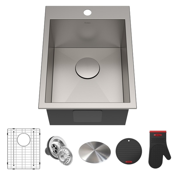 KRAUS Pax Stainless Steel 15 inch 1-Bowl Drop-in Kitchen Sink. Opens flyout.