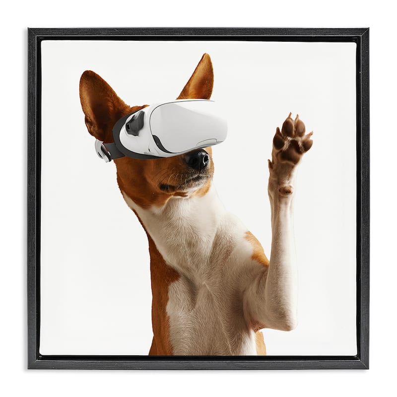 Stupell VR Gamer Dog Framed Floater Canvas Wall Art Design By CAD Designs - 25 x 25 - Black