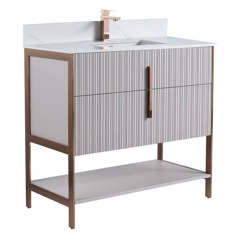 Fine Fixtures Serenity Modern Bathroom Vanity with White Carrara Stone Top