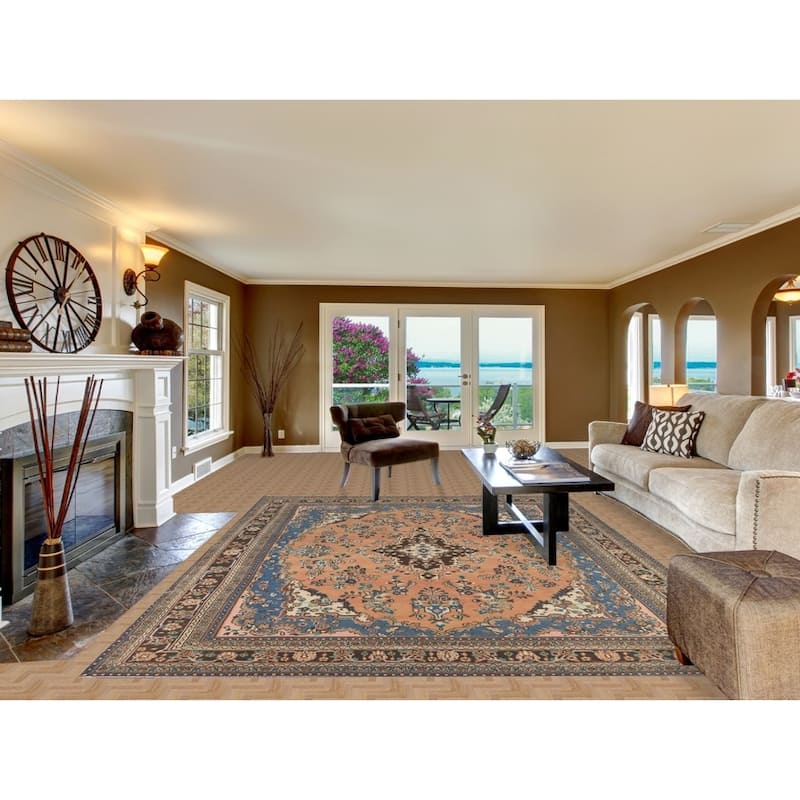 Orange Floral Hamedan Persian Area Rug Hand-Knotted Wool Carpet - 8'6" x 11'11"