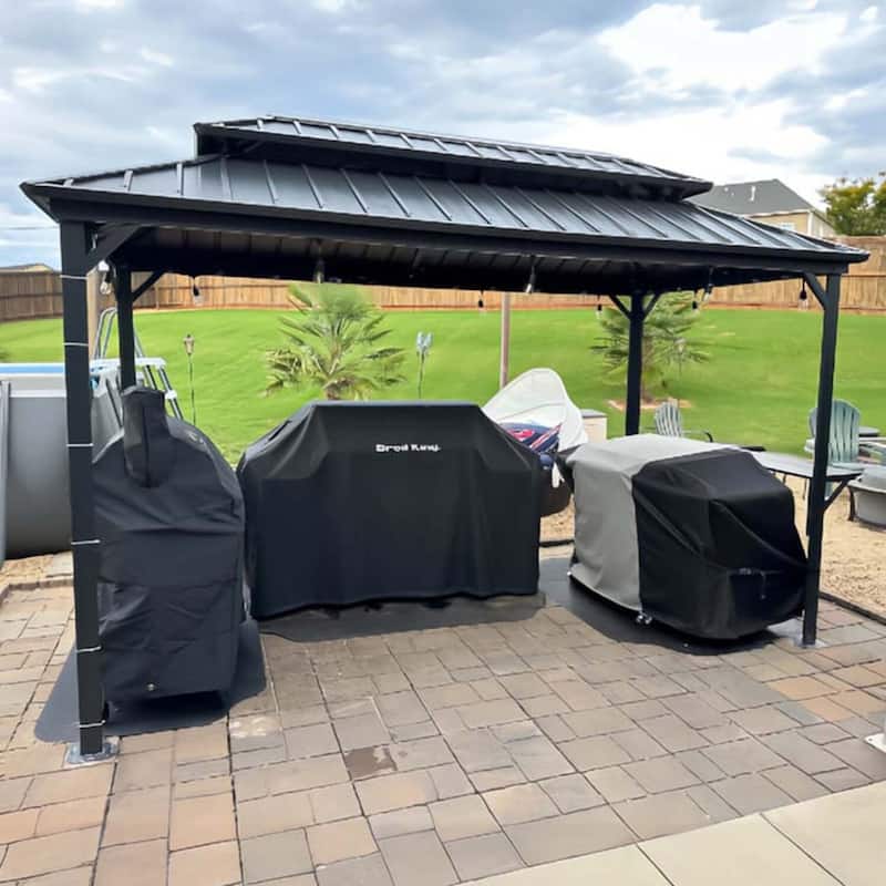 PURPLE LEAF Hardtop Grill Gazebo Galvanized Steel Roof Outdoor BBQ Canopy with Ceiling Hook and Shelves