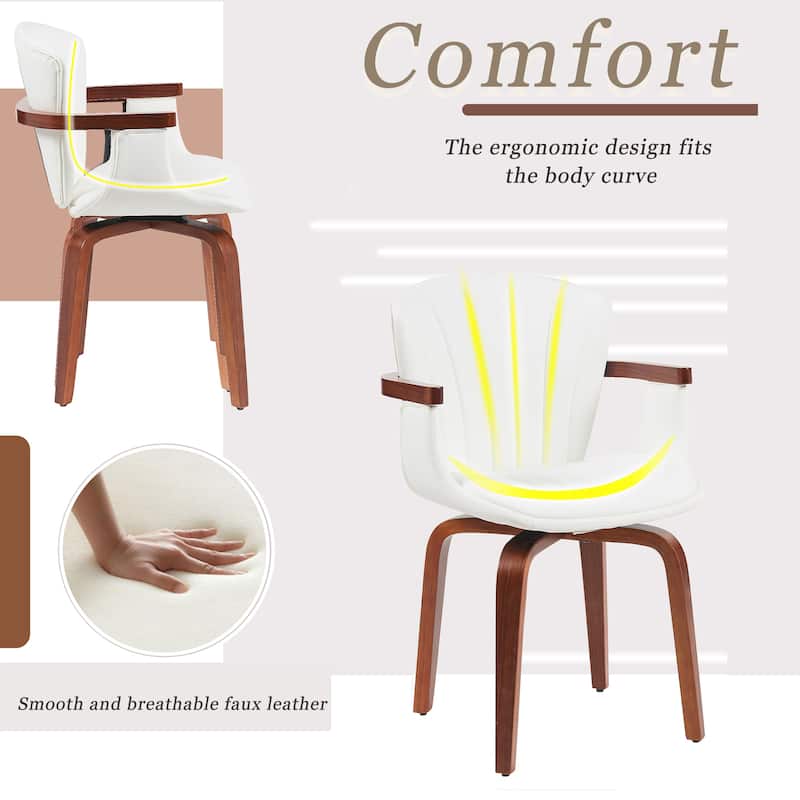 Mid Century Dining Chairs Set of 2, Modern Bentwood Swivel Faux Leather Side Chairs with Armrest for Dining Rooms, Offices