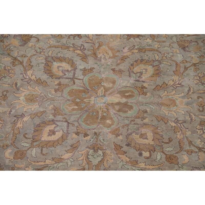 Distressed Tabriz Antique Persian Rug Hand-Knotted Wool Carpet - 9'6" x 13'2"