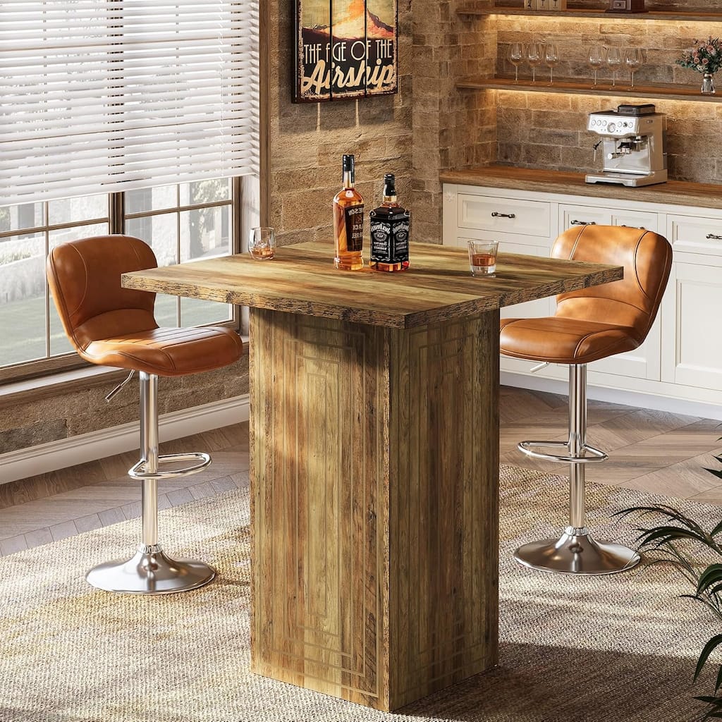31" Wooden Square Bar Table with Stable Base, Farmhouse Counter Height Pub Table for Dining Room, Kitchen, Living Room
