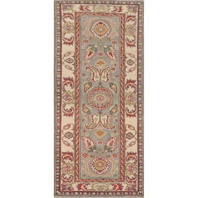 Grey Kazak Runner Rug Hand-Knotted Wool Carpet - 2'2" x 5'11"