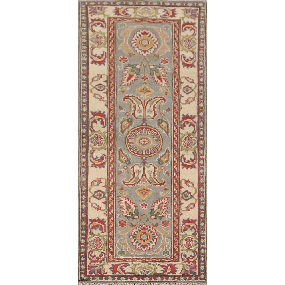Grey Kazak Runner Rug Hand-Knotted Wool Carpet - 2'2" x 5'11"
