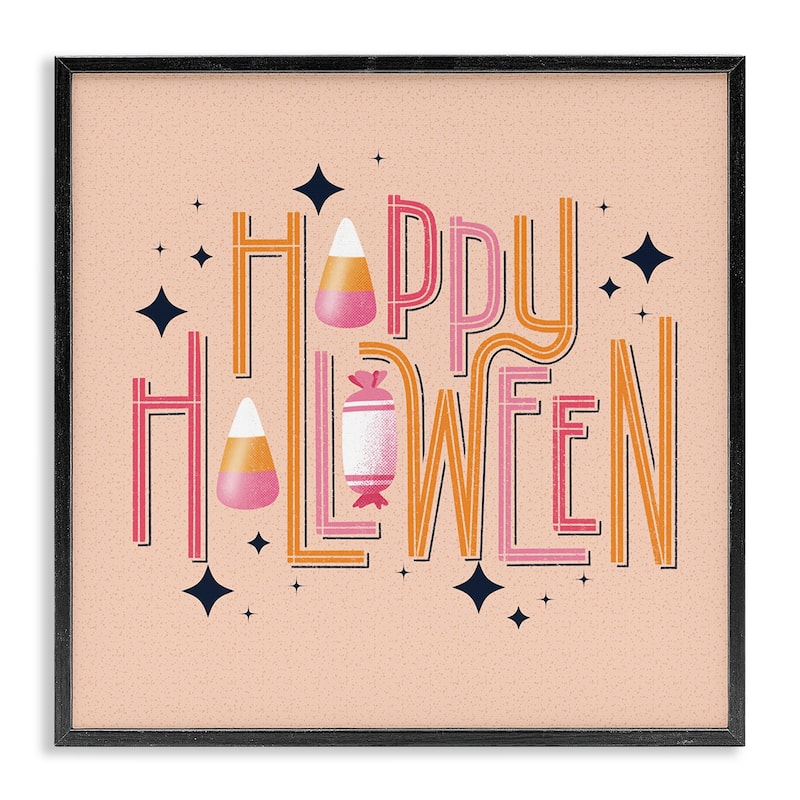 Stupell Happy Halloween with Candy Framed Giclee Art Design By Sarah Hickman - 12 x 12 - Black