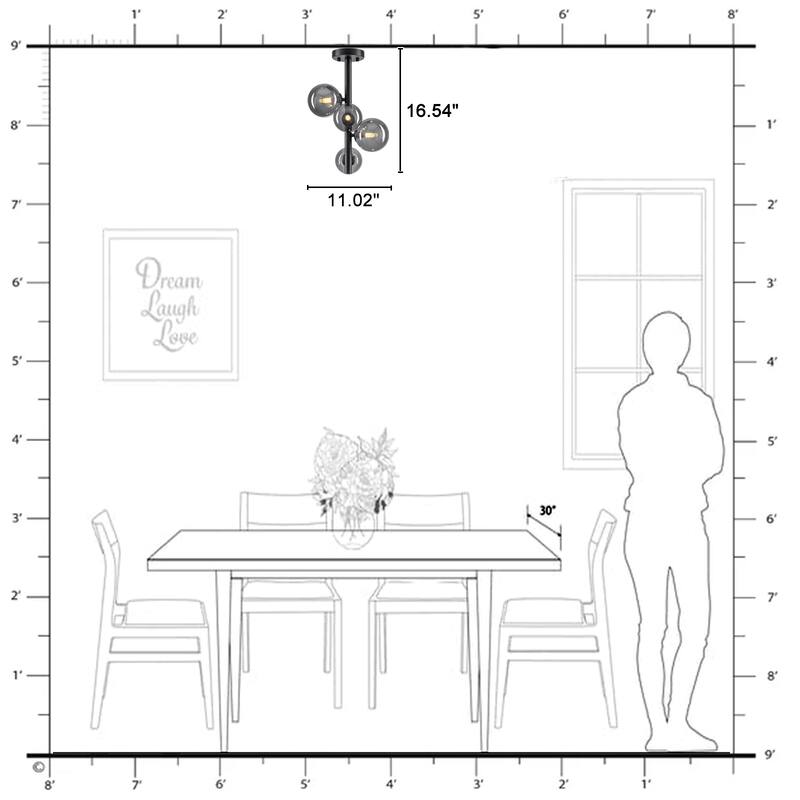 8 Lights Modern Semi-Flush Mount Ceiling Light Smoky Gray Glass Globe