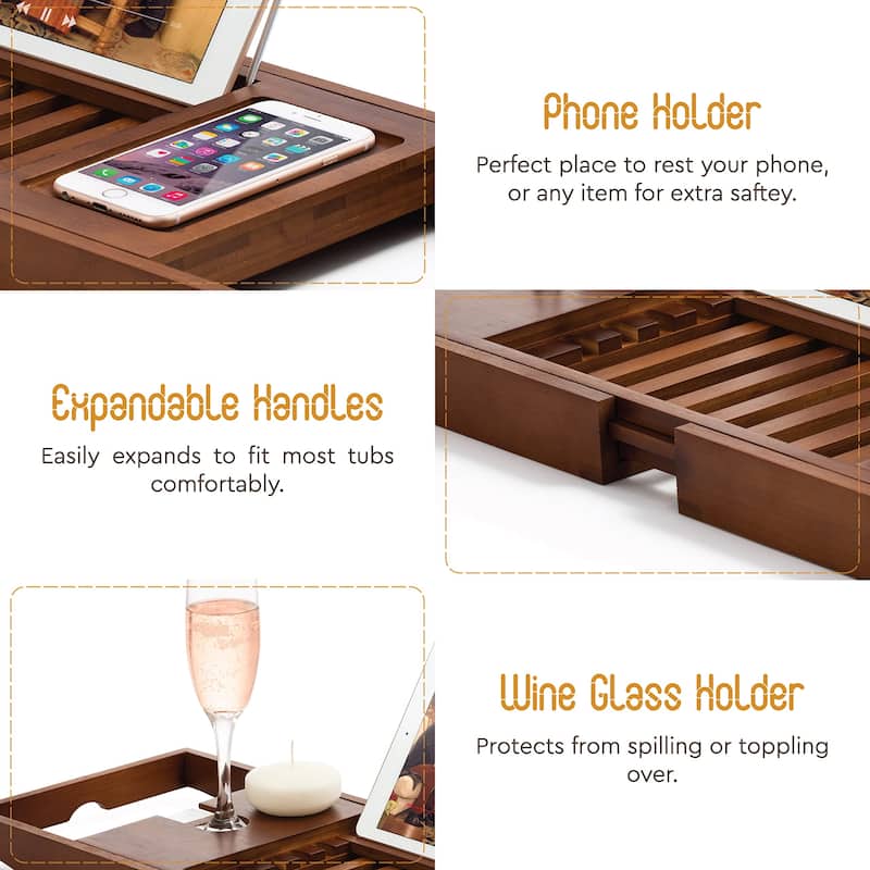 Bathtub Tray for Tub - Adjustable Bamboo Bath Tray for Tub - Collapsible Bathtub Caddy Bath Tub Tray Wood - Bath Accessories