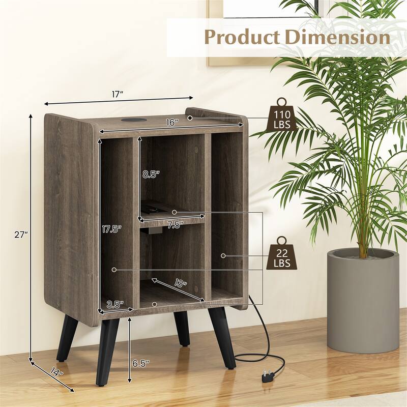 Gymax Record Player Stand w/ 4 Storage Compartments Supporting Legs