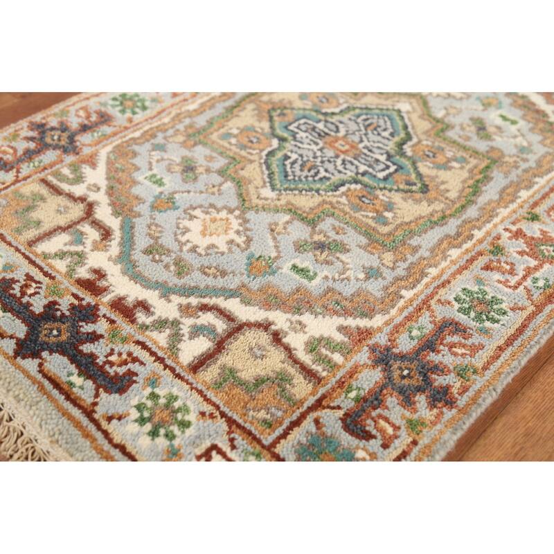 Gray Geometric Heriz Serapi Indian Accent Rug Handmade Wool Carpet - 2'0"x 3'0"