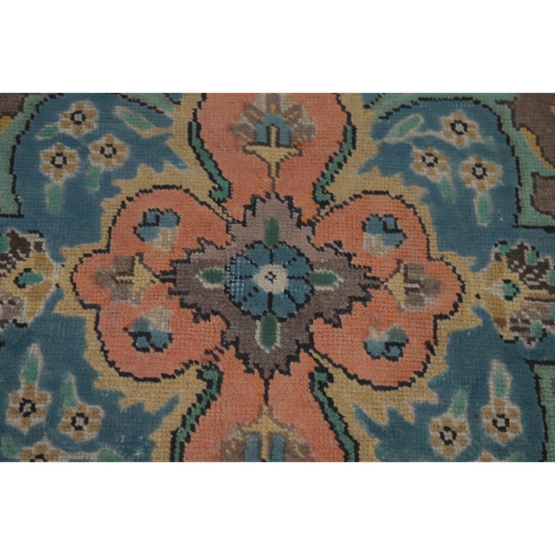 Hand Knotted Oriental 100% Wool Carpet Traditional Geometric Coral Tabriz Area Rug - 12' 7'' X 9' 7''