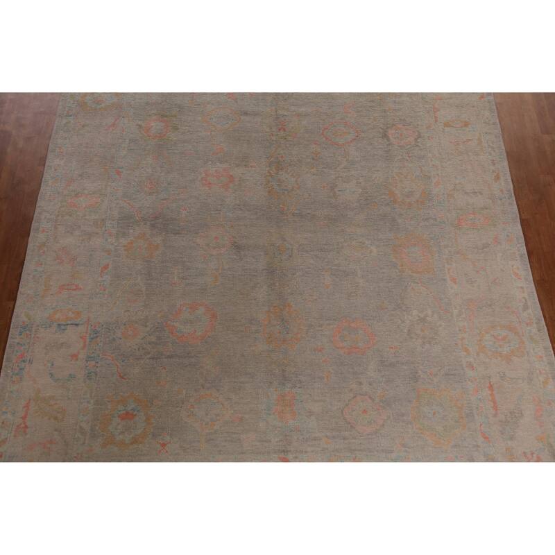 Hand Knotted Oriental 100% Wool Carpet Transitional All-Over Greys & Charcoal Oushak Area Rug - 13' 2'' X 9' 8''