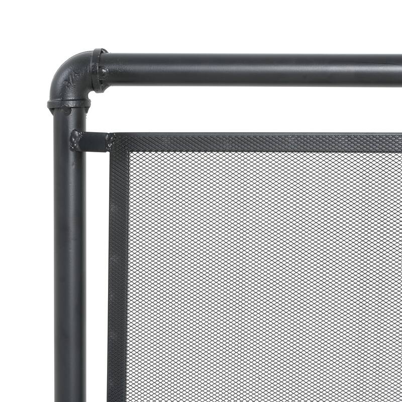 Roomfitters Celeste 1-Panel Iron Fireplace Screen with Industrial Pipe Design, Black Finish