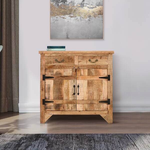 Medium Brown Solid Mango Wood Finish Sideboard With 6 Easy Sliding Drawers