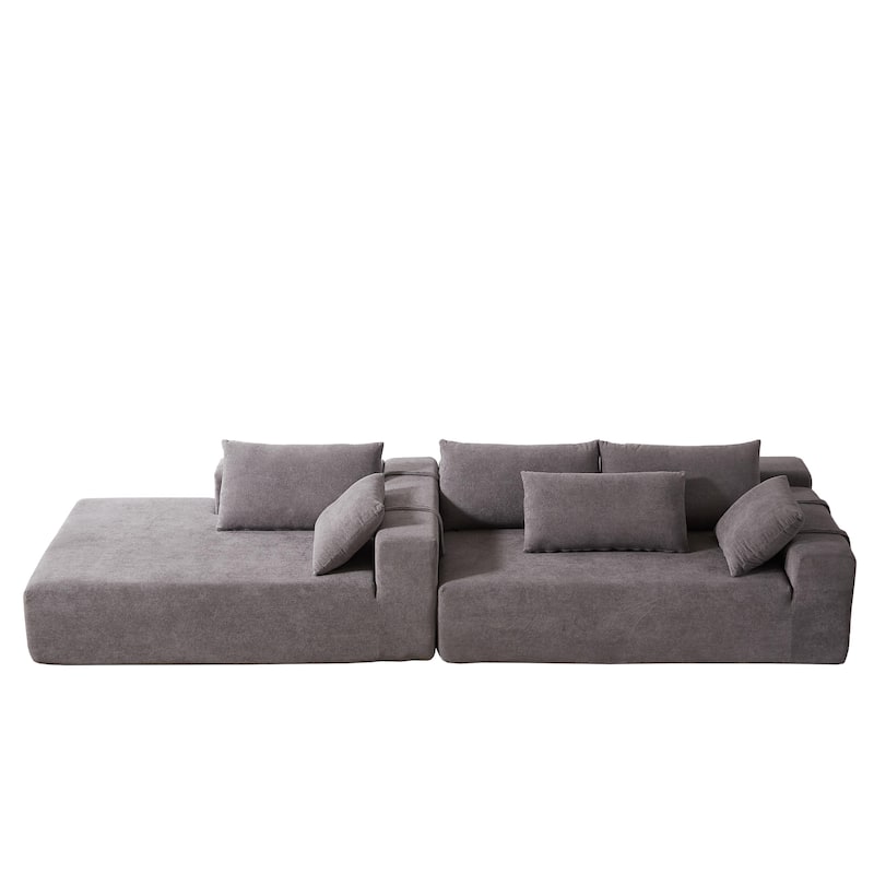 108" Chenille Modular L-Shaped Sectional Sofa with 6 Pillows, Right Chaise & No-Assembly Design