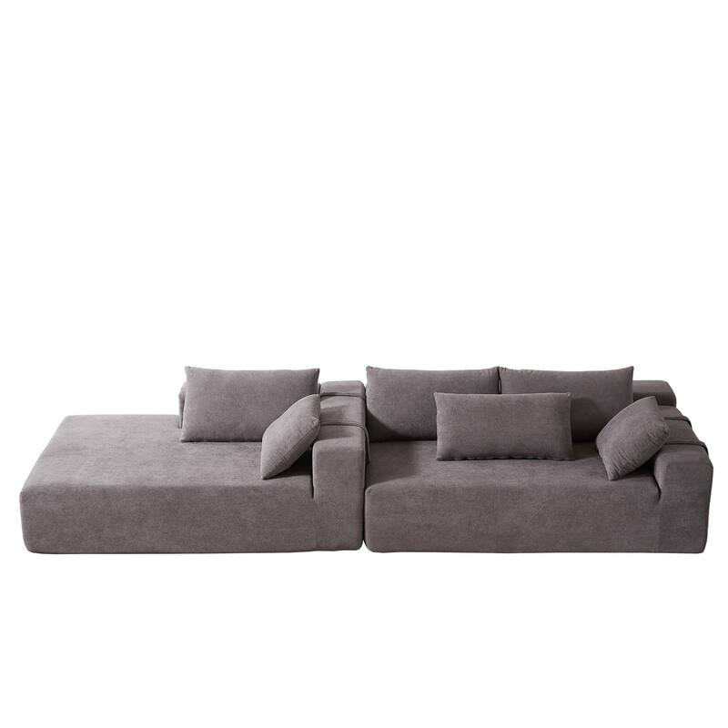 L Shaped Modular Sectional Sofa with Chaise Lounge, Oversized Chenille Upholstered Sofa, Deep Seat Sofa with 6 Pillows - Grey